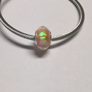 Clear with Peach Iridescent Background Charm for Pandora Style Bracelet‎